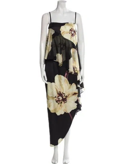 Pre-owned Misa Floral Print Mesh Accents Skirt Set In Black