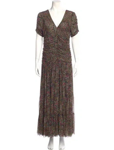 Pre-owned Misa Floral Print Midi Length Dress In Black
