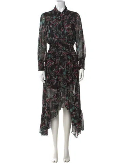 Pre-owned Misa Floral Print Midi Length Dress In Black
