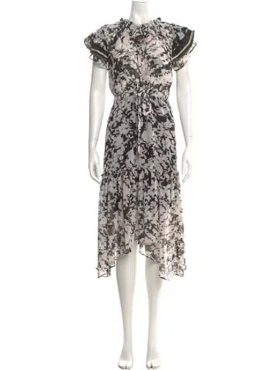 Pre-owned Misa Floral Print Midi Length Dress In Black