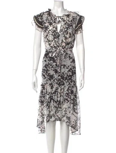 Pre-owned Misa Floral Print Midi Length Dress In Black