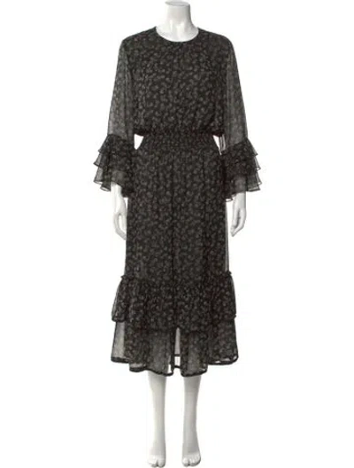 Pre-owned Misa Floral Print Midi Length Dress In Black