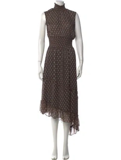 Pre-owned Misa Floral Print Midi Length Dress In Black