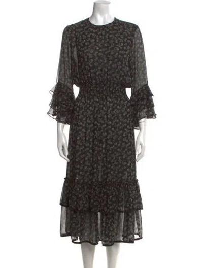 Pre-owned Misa Floral Print Midi Length Dress In Black