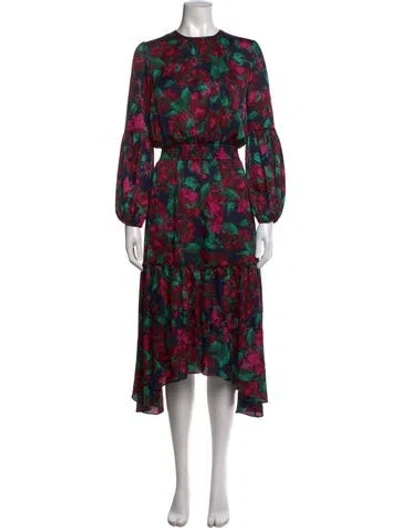 Pre-owned Misa Floral Print Midi Length Dress In Black