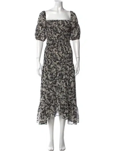 Pre-owned Misa Floral Print Midi Length Dress In Black