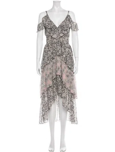 Pre-owned Misa Floral Print Midi Length Dress In Black