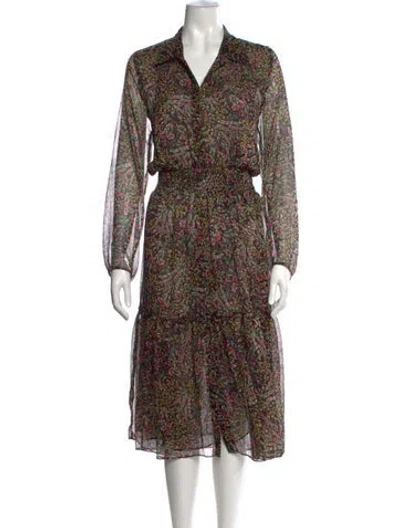 Pre-owned Misa Floral Print Midi Length Dress In Black
