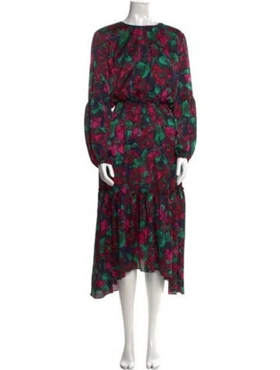 Pre-owned Misa Floral Print Midi Length Dress In Blue