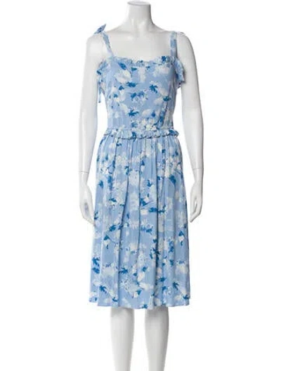Pre-owned Misa Floral Print Midi Length Dress In Blue