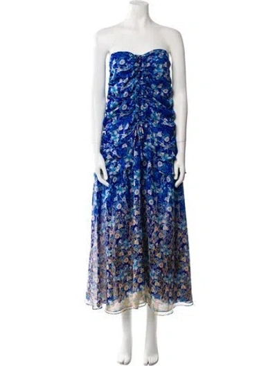 Pre-owned Misa Floral Print Midi Length Dress In Blue