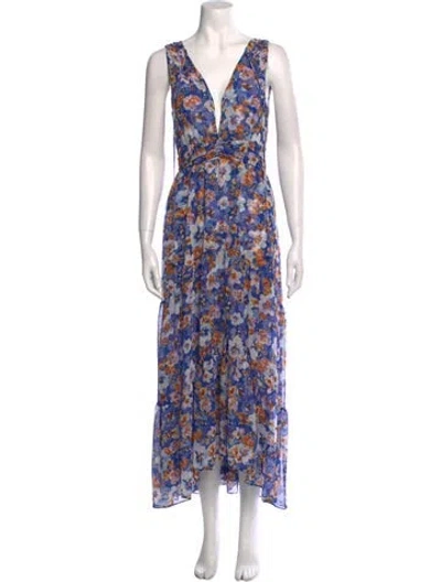 Pre-owned Misa Floral Print Midi Length Dress In Blue