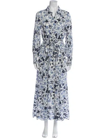 Pre-owned Misa Floral Print Midi Length Dress In Blue
