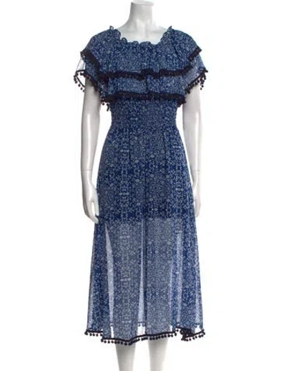 Pre-owned Misa Floral Print Midi Length Dress In Blue