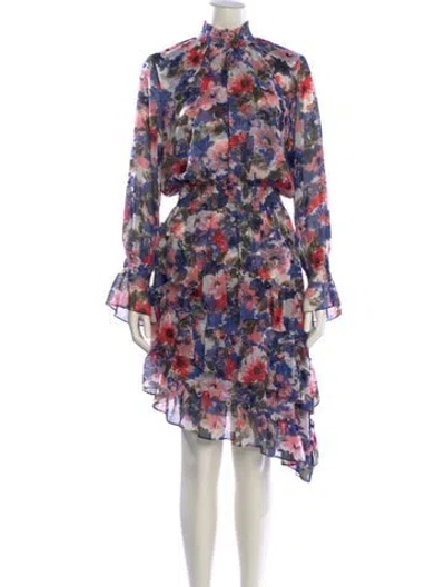 Pre-owned Misa Floral Print Midi Length Dress In Blue