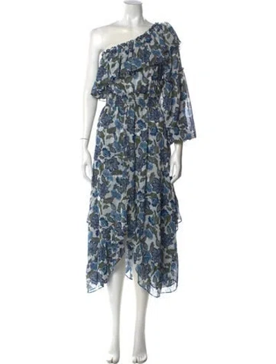 Pre-owned Misa Floral Print Midi Length Dress In Blue