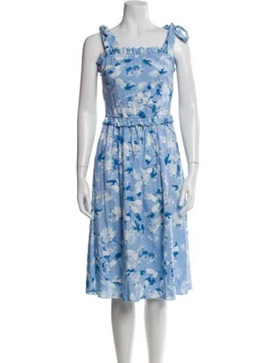 Pre-owned Misa Floral Print Midi Length Dress In Blue