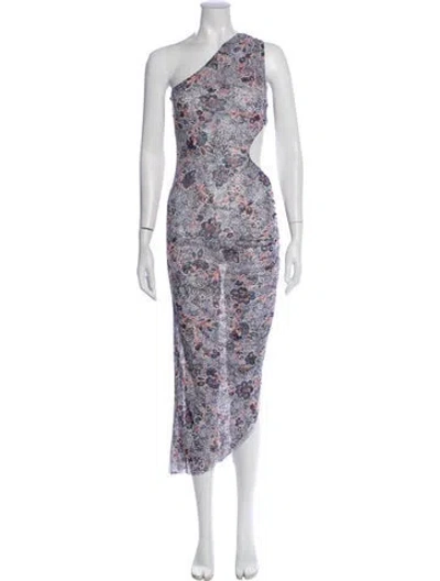 Pre-owned Misa Floral Print Midi Length Dress In Blue