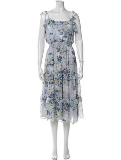 Pre-owned Misa Floral Print Midi Length Dress In Blue
