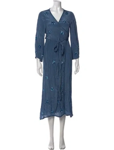 Pre-owned Misa Floral Print Midi Length Dress In Blue