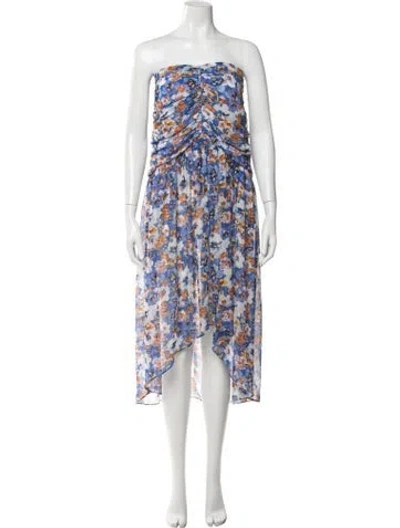 Pre-owned Misa Floral Print Midi Length Dress In Blue