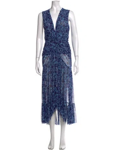 Pre-owned Misa Floral Print Midi Length Dress In Blue