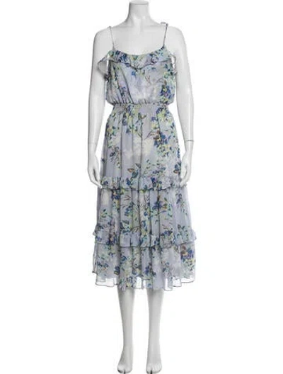 Pre-owned Misa Floral Print Midi Length Dress In Blue