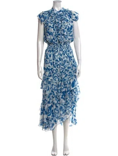 Pre-owned Misa Floral Print Midi Length Dress In Blue