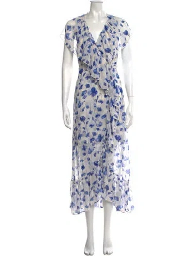 Pre-owned Misa Floral Print Midi Length Dress In Blue