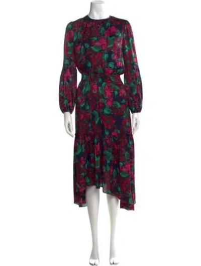 Pre-owned Misa Floral Print Midi Length Dress In Blue