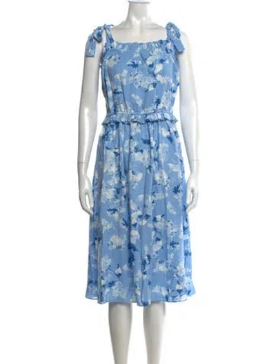 Pre-owned Misa Floral Print Midi Length Dress In Blue