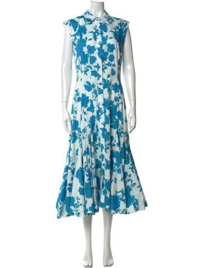 Pre-owned Misa Floral Print Midi Length Dress In Blue
