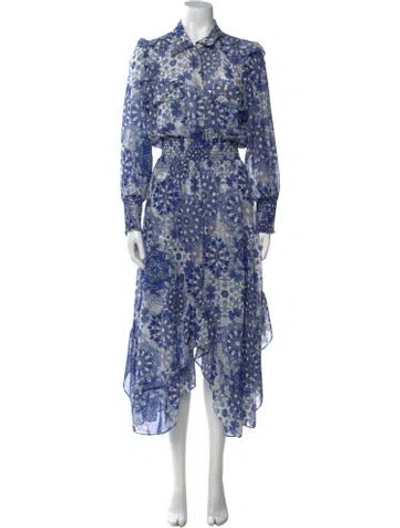 Pre-owned Misa Floral Print Midi Length Dress In Blue