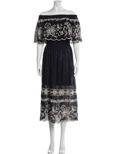 Pre-owned Misa Floral Print Midi Length Dress In Blue
