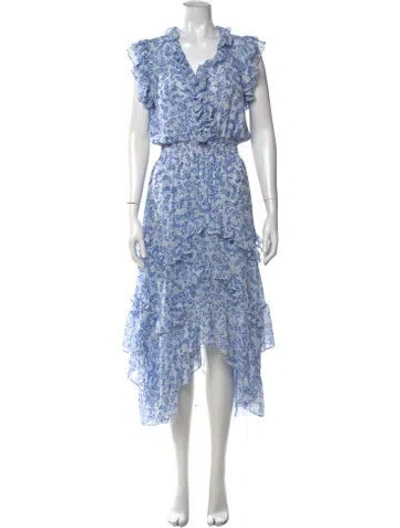 Pre-owned Misa Floral Print Midi Length Dress In Blue