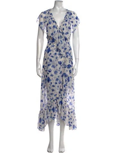 Pre-owned Misa Floral Print Midi Length Dress In Blue