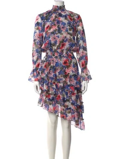 Pre-owned Misa Floral Print Midi Length Dress In Blue