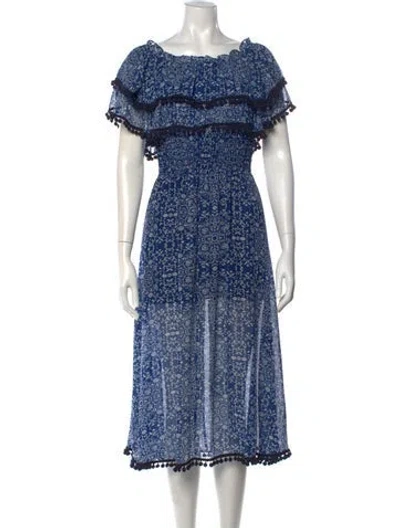 Pre-owned Misa Floral Print Midi Length Dress In Blue