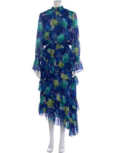 Pre-owned Misa Floral Print Midi Length Dress In Blue