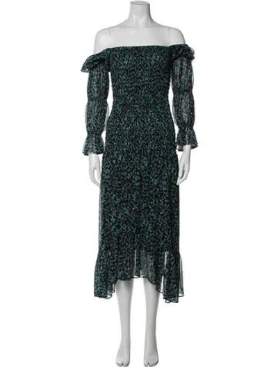 Pre-owned Misa Floral Print Midi Length Dress In Blue