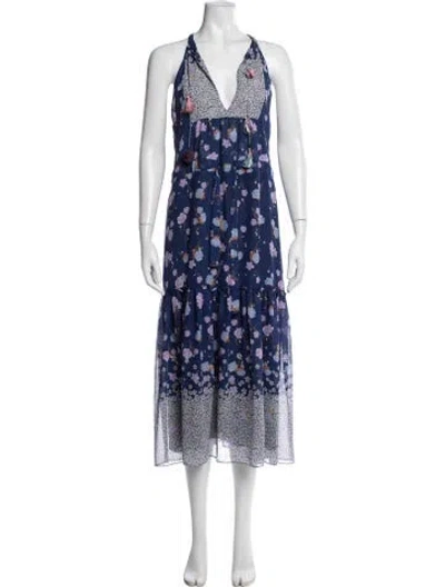 Pre-owned Misa Floral Print Midi Length Dress In Blue