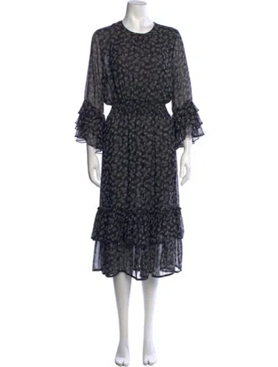 Pre-owned Misa Floral Print Midi Length Dress In Blue