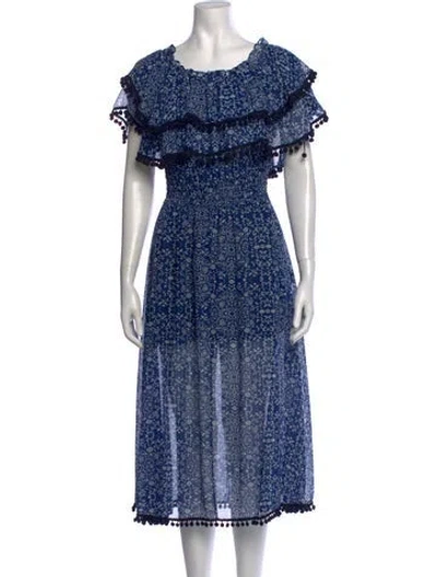 Pre-owned Misa Floral Print Midi Length Dress In Blue