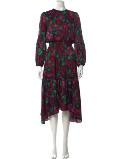 Pre-owned Misa Floral Print Midi Length Dress In Blue