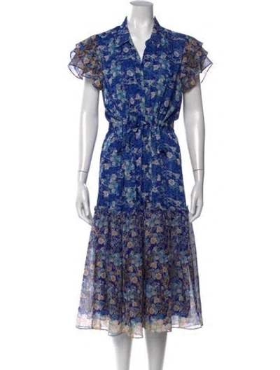 Pre-owned Misa Floral Print Midi Length Dress In Blue/metallic