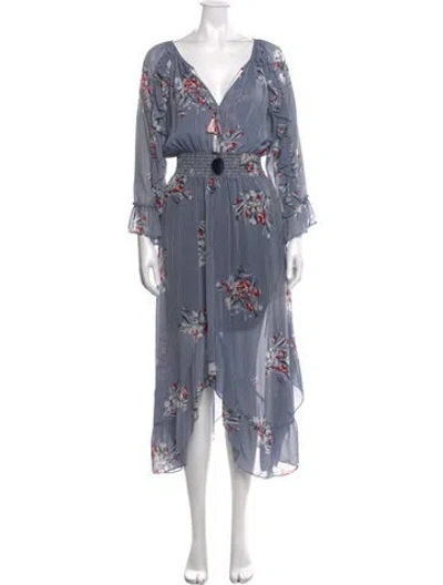 Pre-owned Misa Floral Print Midi Length Dress In Blue/red/white