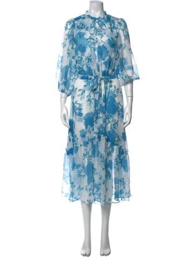 Pre-owned Misa Floral Print Midi Length Dress In Blue/white