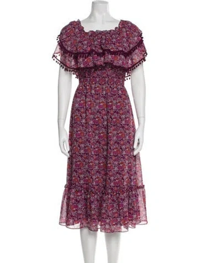 Pre-owned Misa Floral Print Midi Length Dress In Burgundy