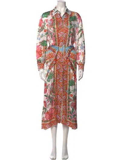Pre-owned Misa Floral Print Midi Length Dress In Green