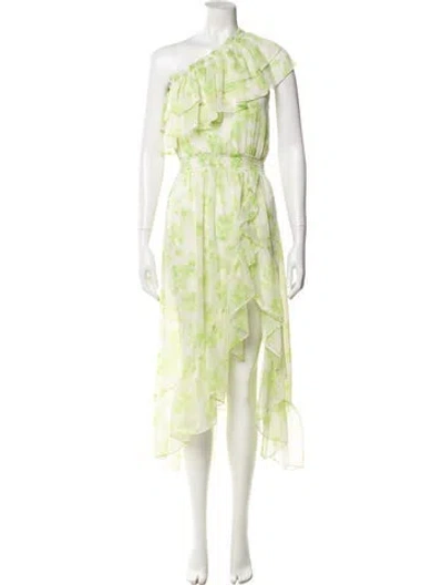 Pre-owned Misa Floral Print Midi Length Dress In Green